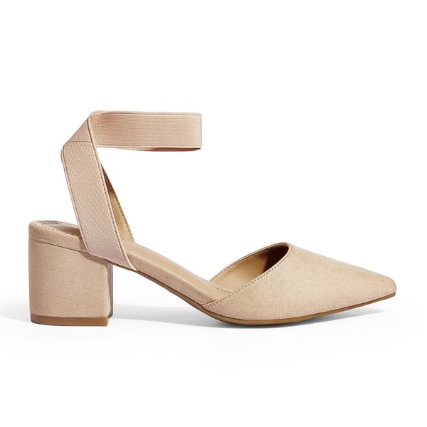 Pointed Toe Pumps with Ankle Strap - NUDE SUEDE - 1